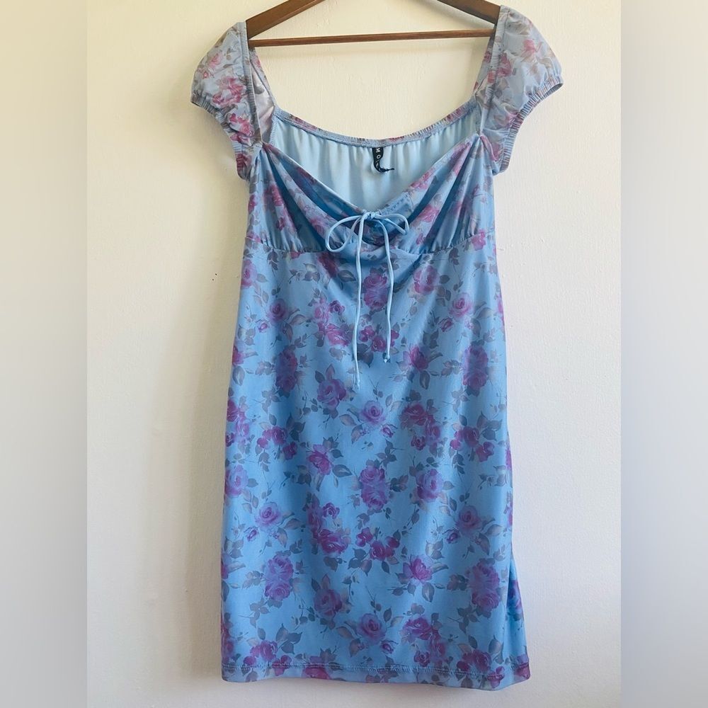 MOTEL Floral Blue Babydoll Dress Mesh Flowy fabric Size XL